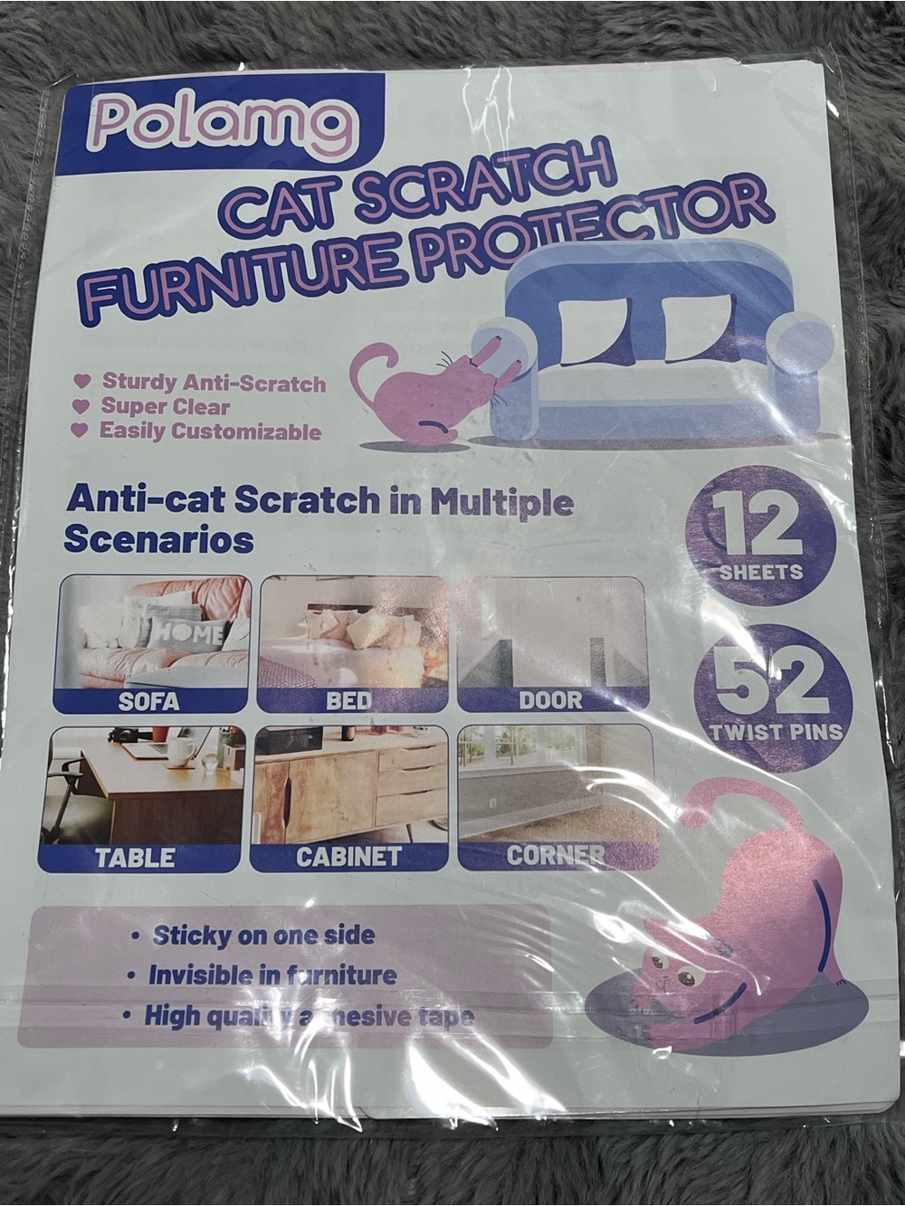 Polamg Cat Scratch Furniture Protector, 12-Pack Clear Sofa Guards
